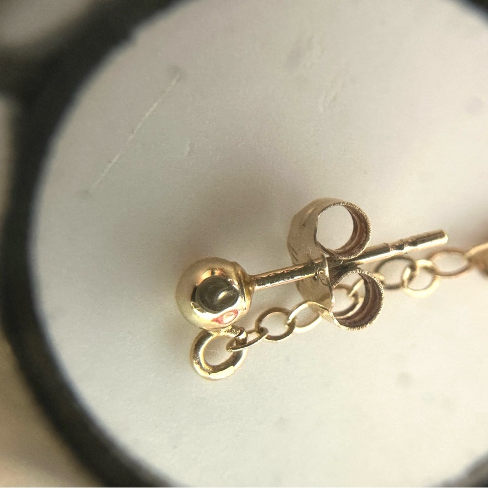 14K Gold ⚜️ Dainty Chain Dangling Cubic Zirconia Drop Earrings - Picture 7 of 12